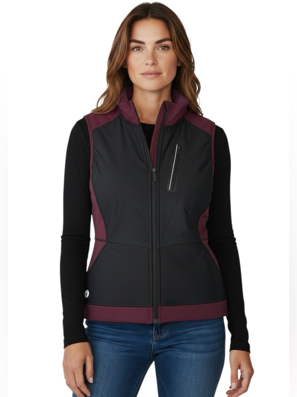 Smartwool Women's Smartloft Wind Zip Front Vest Layer Eggplant Black Size M NEW